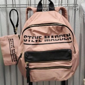 STEVE MADDEN SET Backback w/Matching Wrist Mini bag in Coral & Blk Gold Accents